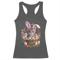 Funny Easter Day Cat Bunny Ears Egg Basket Racerback Tank Top