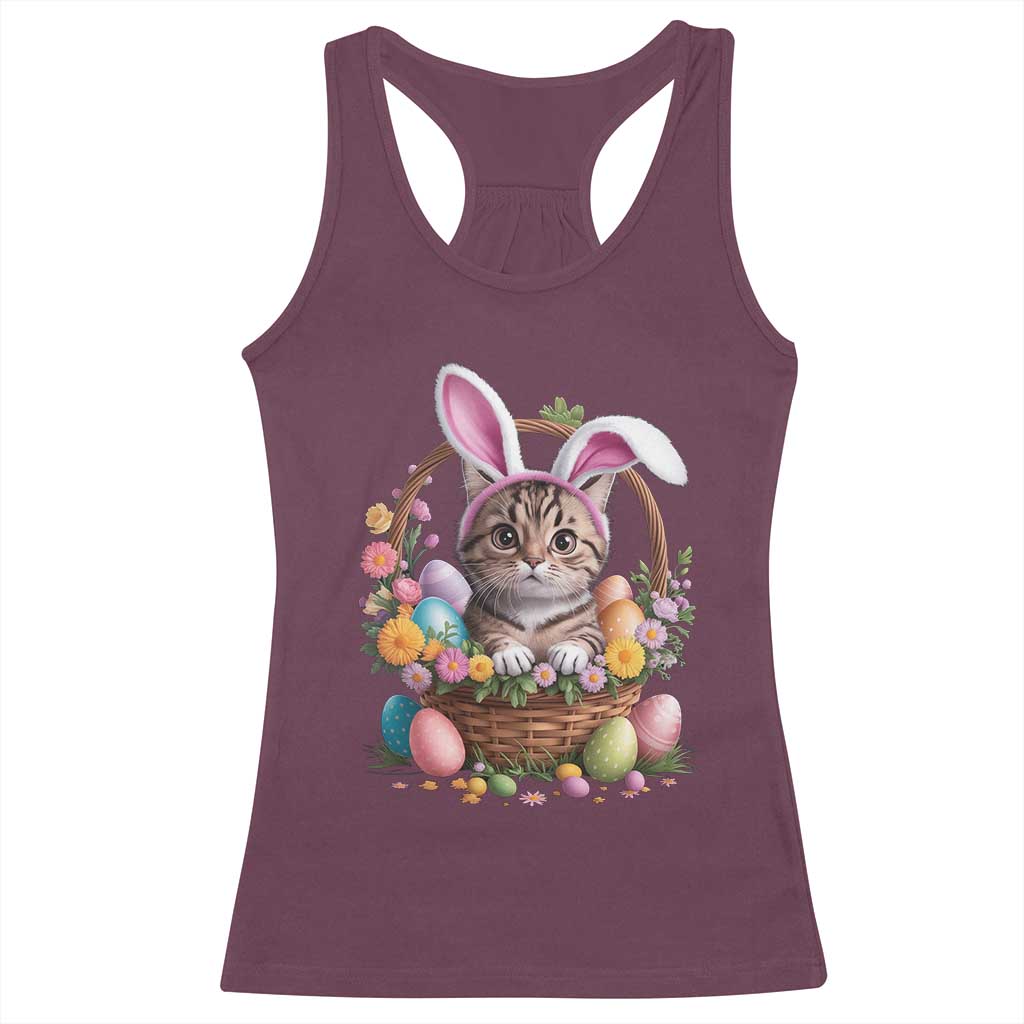 Funny Easter Day Cat Bunny Ears Egg Basket Racerback Tank Top