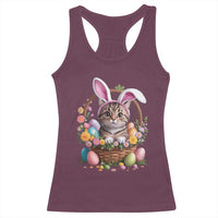Funny Easter Day Cat Bunny Ears Egg Basket Racerback Tank Top