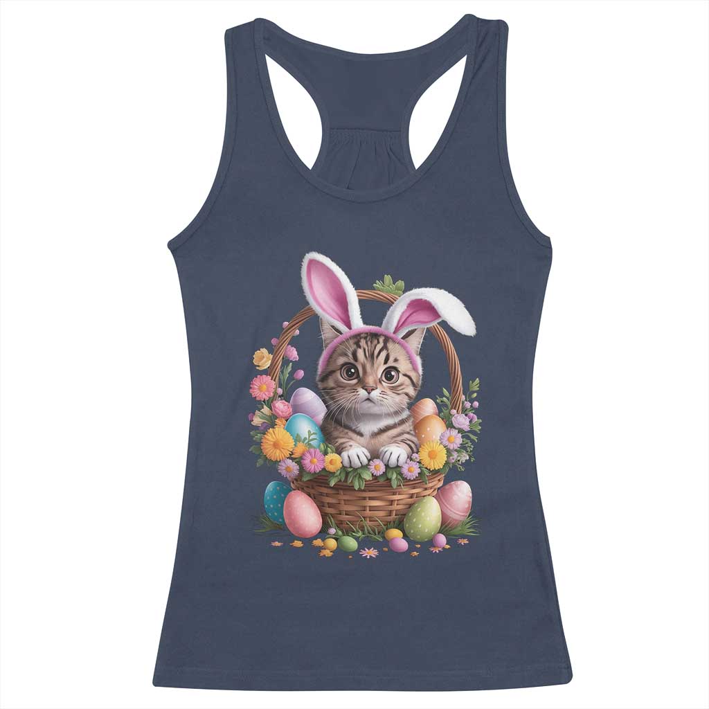 Funny Easter Day Cat Bunny Ears Egg Basket Racerback Tank Top