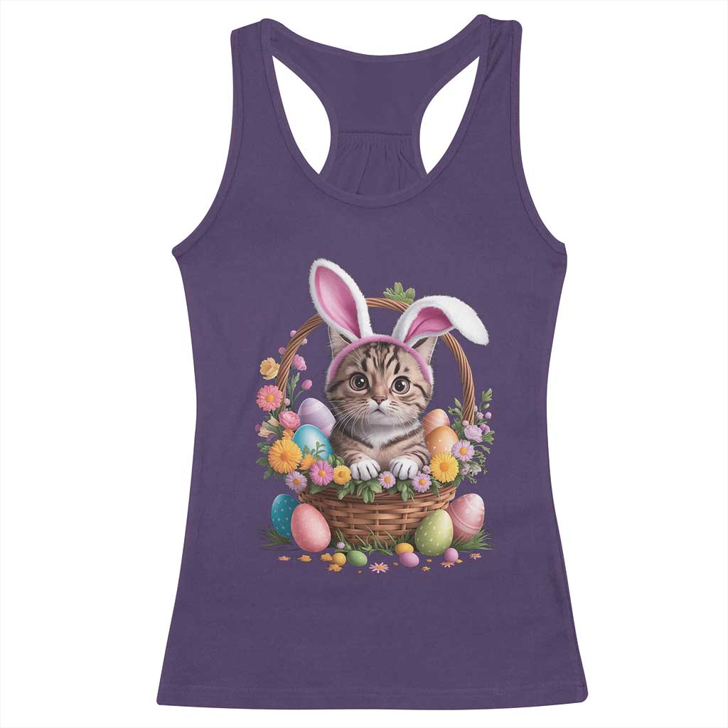 Funny Easter Day Cat Bunny Ears Egg Basket Racerback Tank Top