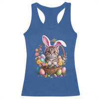 Funny Easter Day Cat Bunny Ears Egg Basket Racerback Tank Top