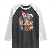 Funny Easter Day Cat Bunny Ears Egg Basket Raglan Shirt