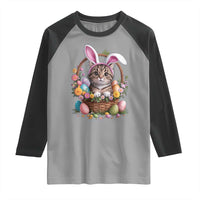 Funny Easter Day Cat Bunny Ears Egg Basket Raglan Shirt