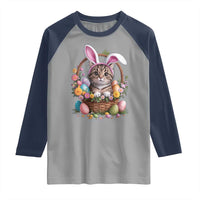 Funny Easter Day Cat Bunny Ears Egg Basket Raglan Shirt