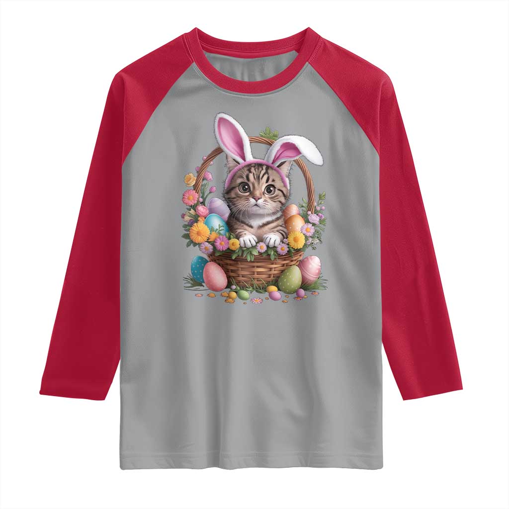 Funny Easter Day Cat Bunny Ears Egg Basket Raglan Shirt