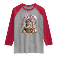 Funny Easter Day Cat Bunny Ears Egg Basket Raglan Shirt