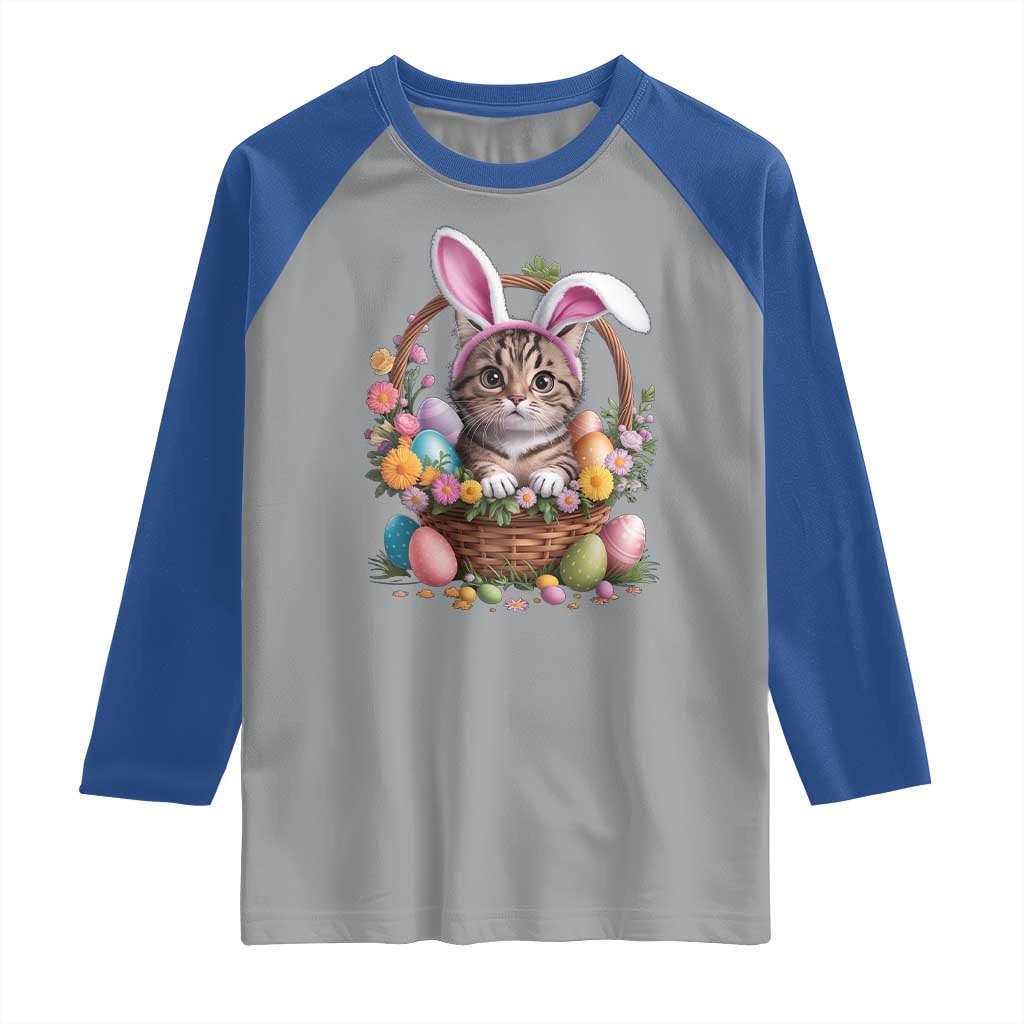 Funny Easter Day Cat Bunny Ears Egg Basket Raglan Shirt