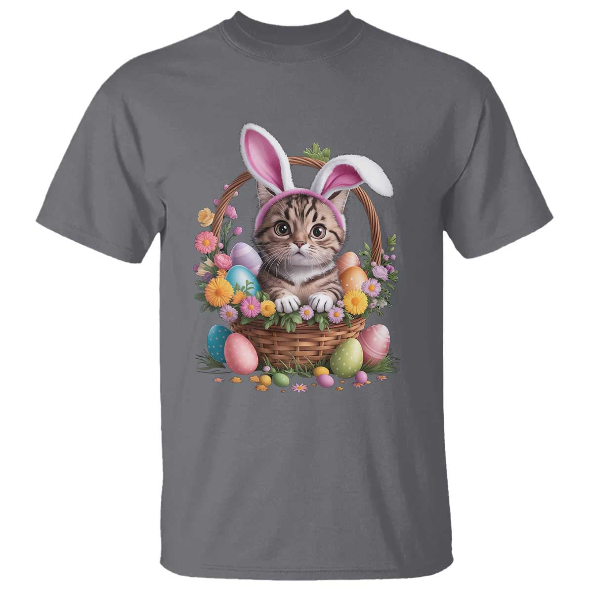 Funny Easter Day Cat Bunny Ears Egg Basket T Shirt