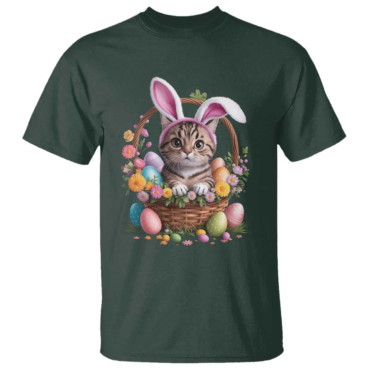 Funny Easter Day Cat Bunny Ears Egg Basket T Shirt