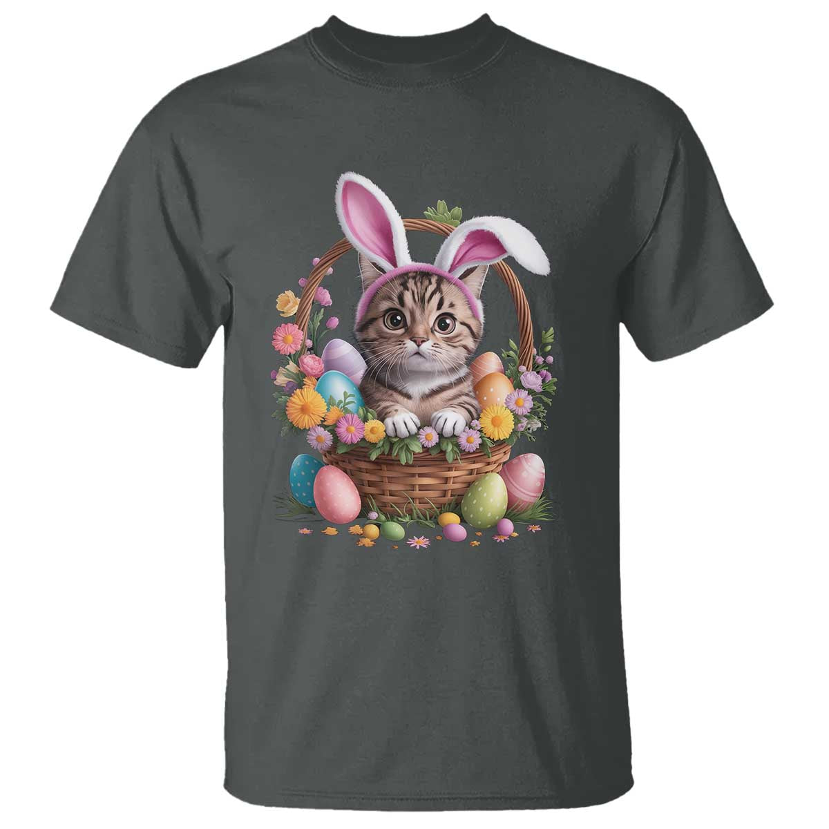 Funny Easter Day Cat Bunny Ears Egg Basket T Shirt