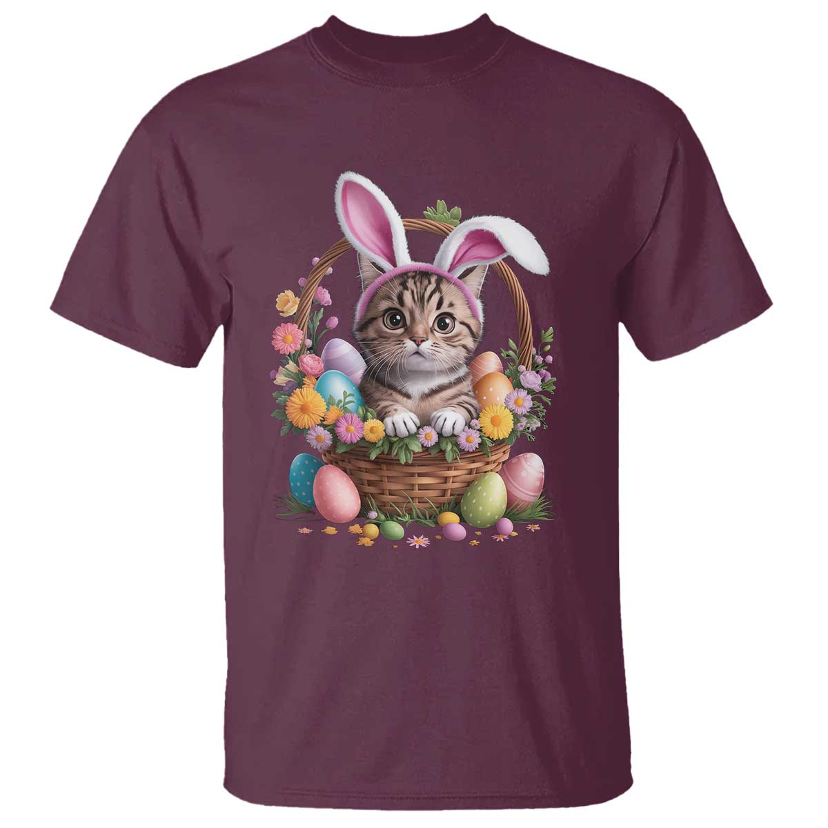 Funny Easter Day Cat Bunny Ears Egg Basket T Shirt