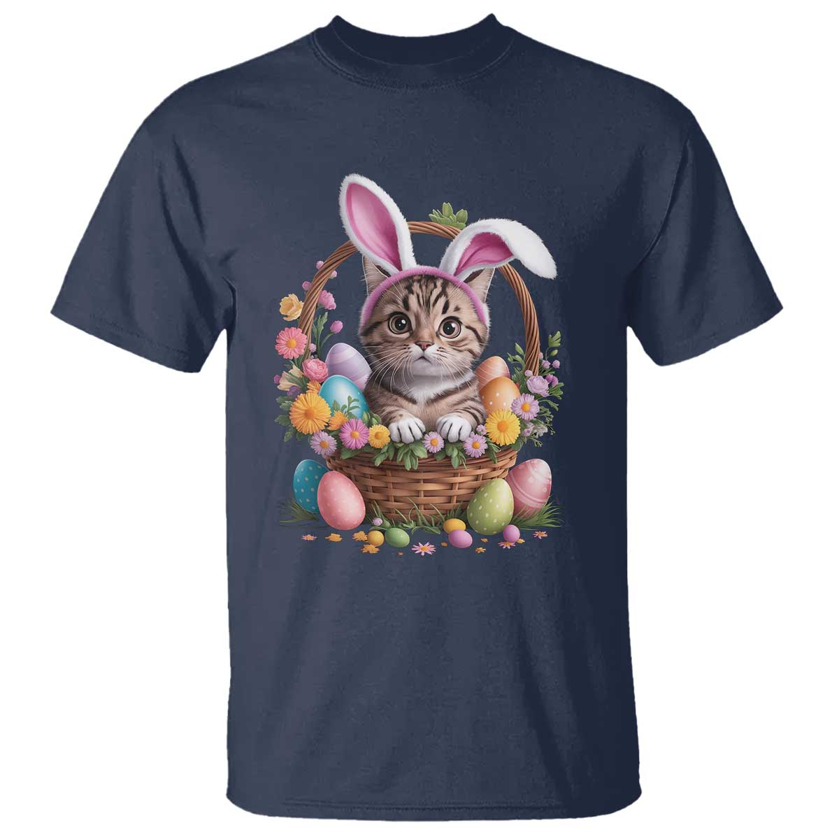 Funny Easter Day Cat Bunny Ears Egg Basket T Shirt