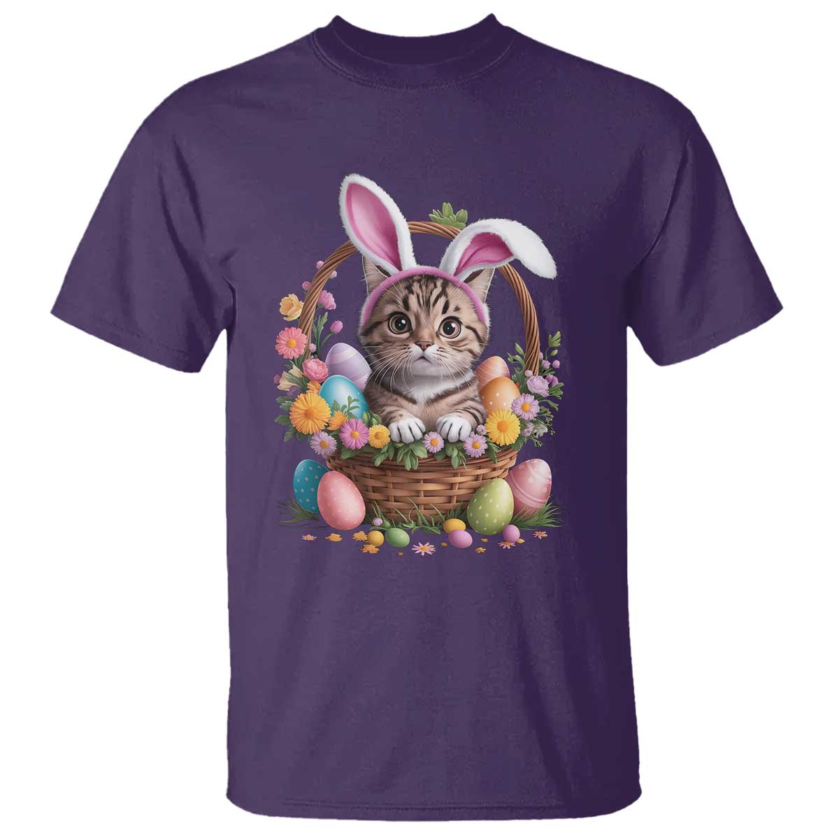 Funny Easter Day Cat Bunny Ears Egg Basket T Shirt