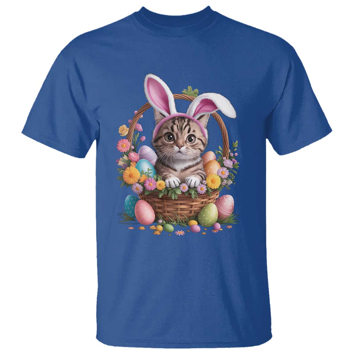 Funny Easter Day Cat Bunny Ears Egg Basket T Shirt