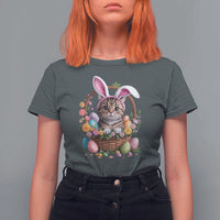 Funny Easter Day Cat Bunny Ears Egg Basket T Shirt For Women