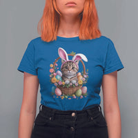 Funny Easter Day Cat Bunny Ears Egg Basket T Shirt For Women