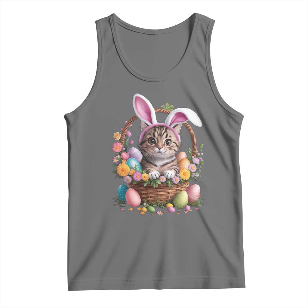 Funny Easter Day Cat Bunny Ears Egg Basket Tank Top