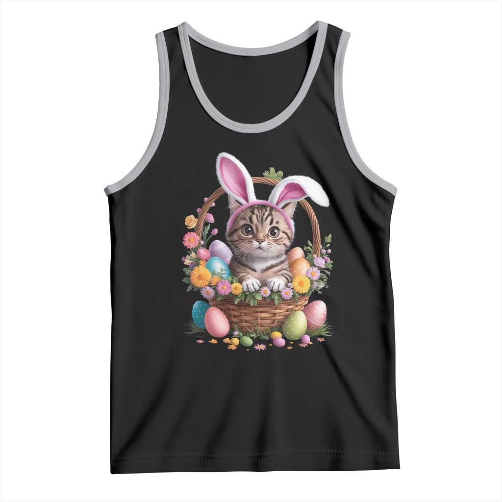 Funny Easter Day Cat Bunny Ears Egg Basket Tank Top