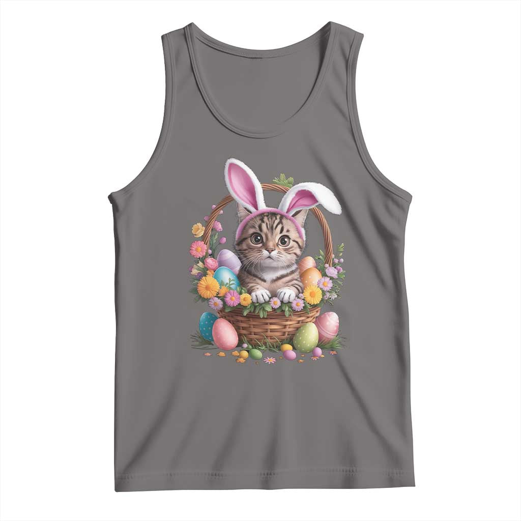 Funny Easter Day Cat Bunny Ears Egg Basket Tank Top