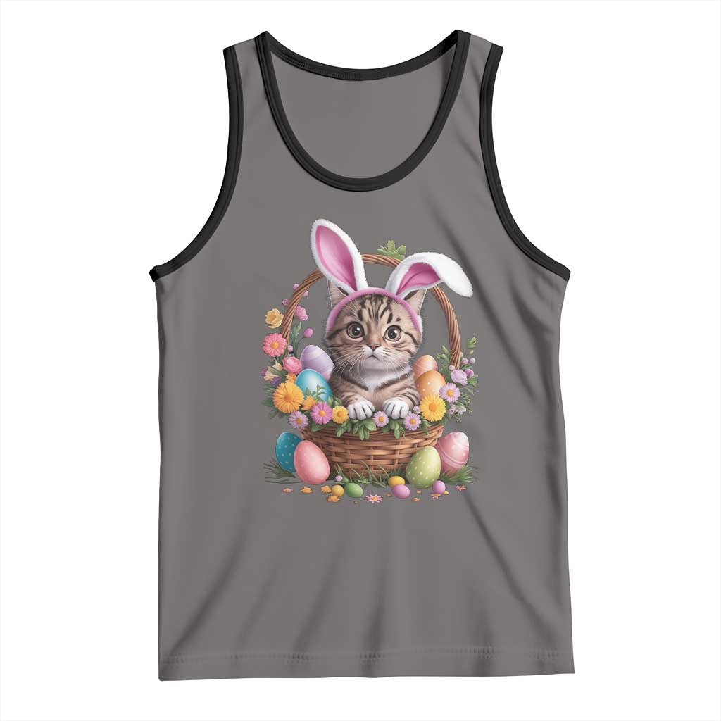 Funny Easter Day Cat Bunny Ears Egg Basket Tank Top