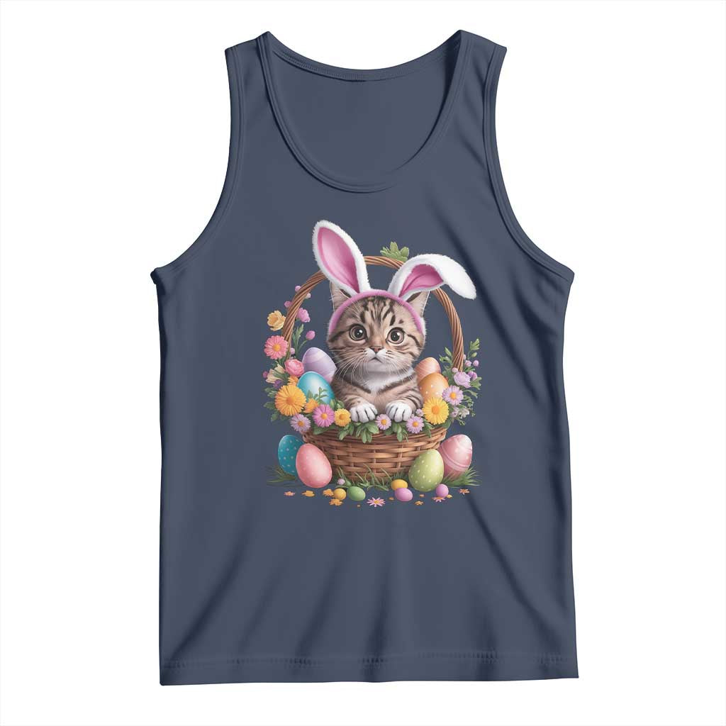 Funny Easter Day Cat Bunny Ears Egg Basket Tank Top