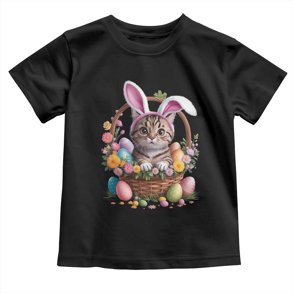 Funny Easter Day Cat Bunny Ears Egg Basket Toddler T Shirt