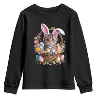 Funny Easter Day Cat Bunny Ears Egg Basket Youth Sweatshirt