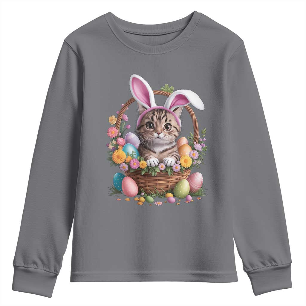 Funny Easter Day Cat Bunny Ears Egg Basket Youth Sweatshirt