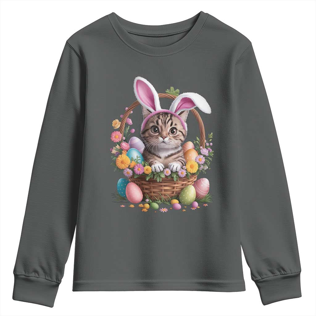 Funny Easter Day Cat Bunny Ears Egg Basket Youth Sweatshirt