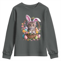 Funny Easter Day Cat Bunny Ears Egg Basket Youth Sweatshirt