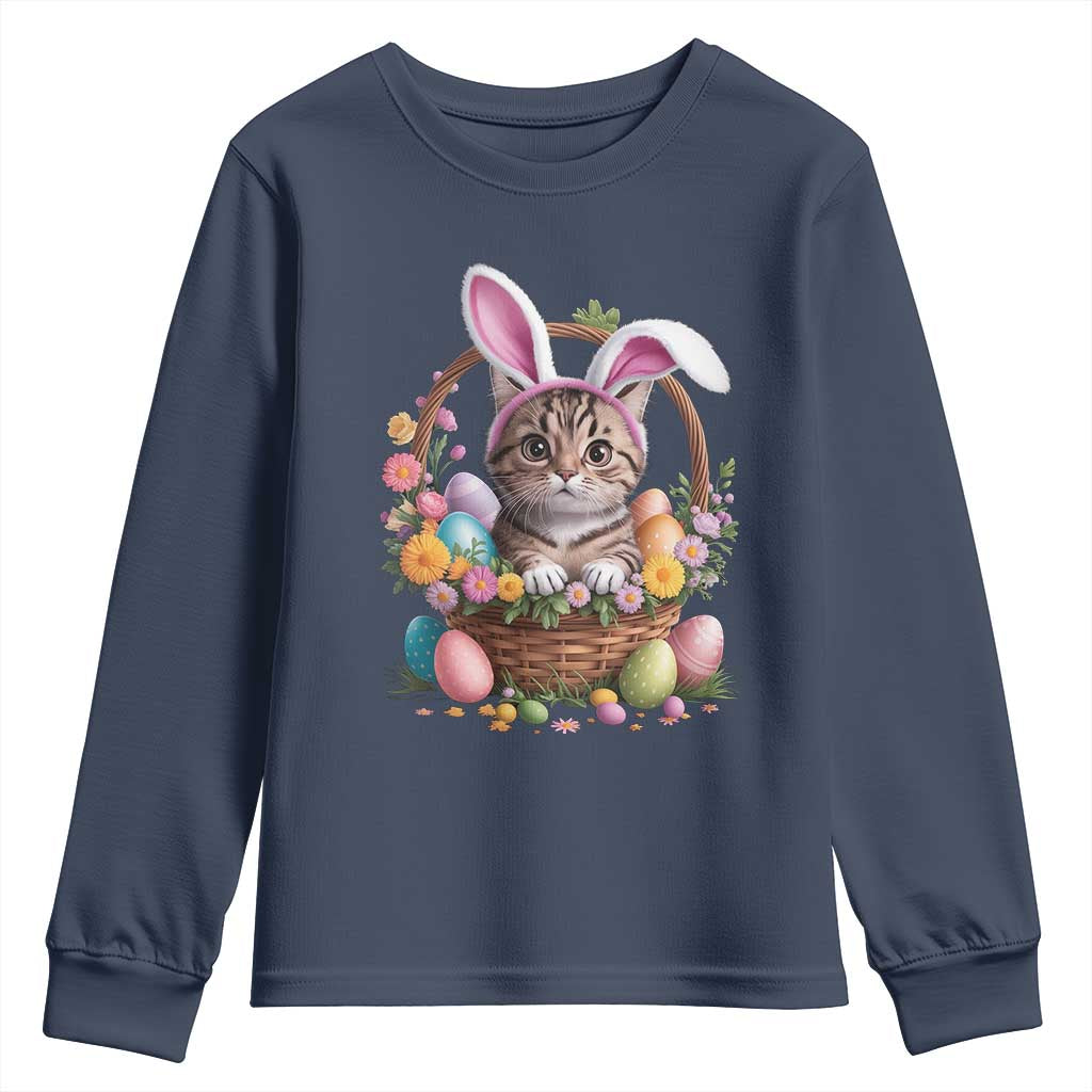 Funny Easter Day Cat Bunny Ears Egg Basket Youth Sweatshirt