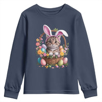 Funny Easter Day Cat Bunny Ears Egg Basket Youth Sweatshirt