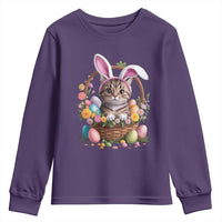 Funny Easter Day Cat Bunny Ears Egg Basket Youth Sweatshirt