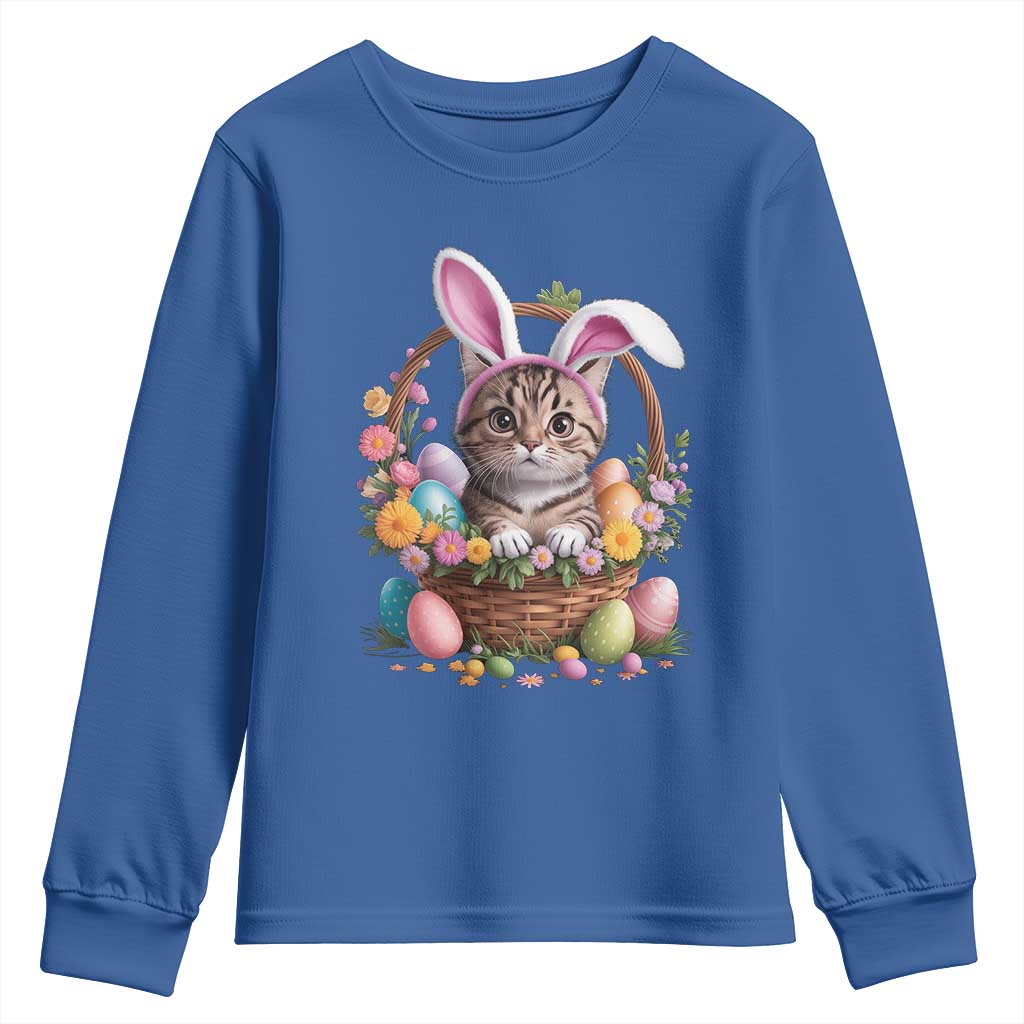 Funny Easter Day Cat Bunny Ears Egg Basket Youth Sweatshirt