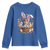 Funny Easter Day Cat Bunny Ears Egg Basket Youth Sweatshirt
