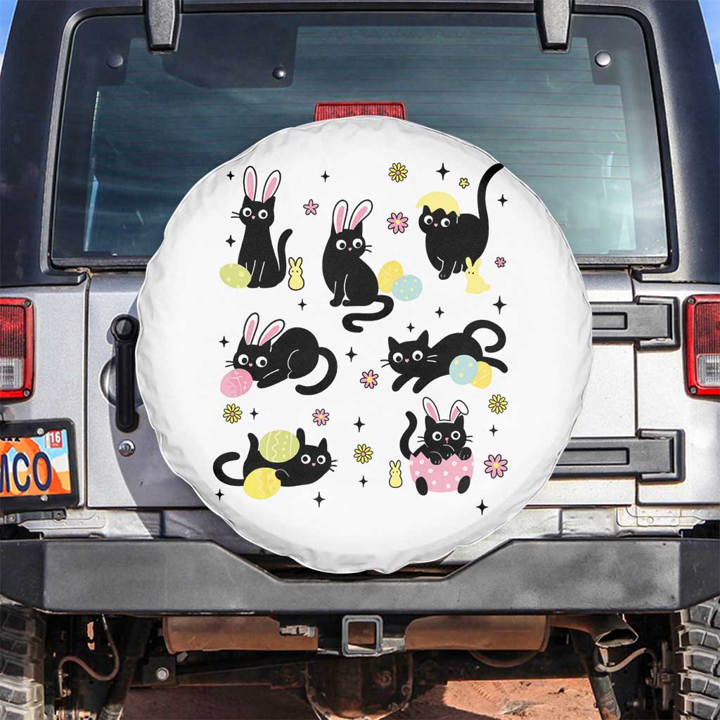 Funny Black Cat With Bunny Eggs Easter Day Spare Tire Cover