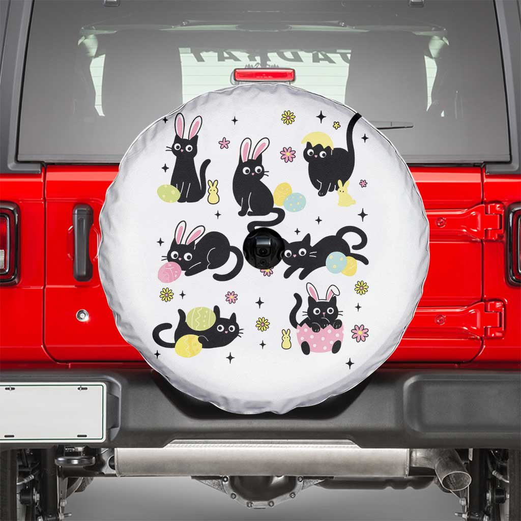 Funny Black Cat With Bunny Eggs Easter Day Spare Tire Cover