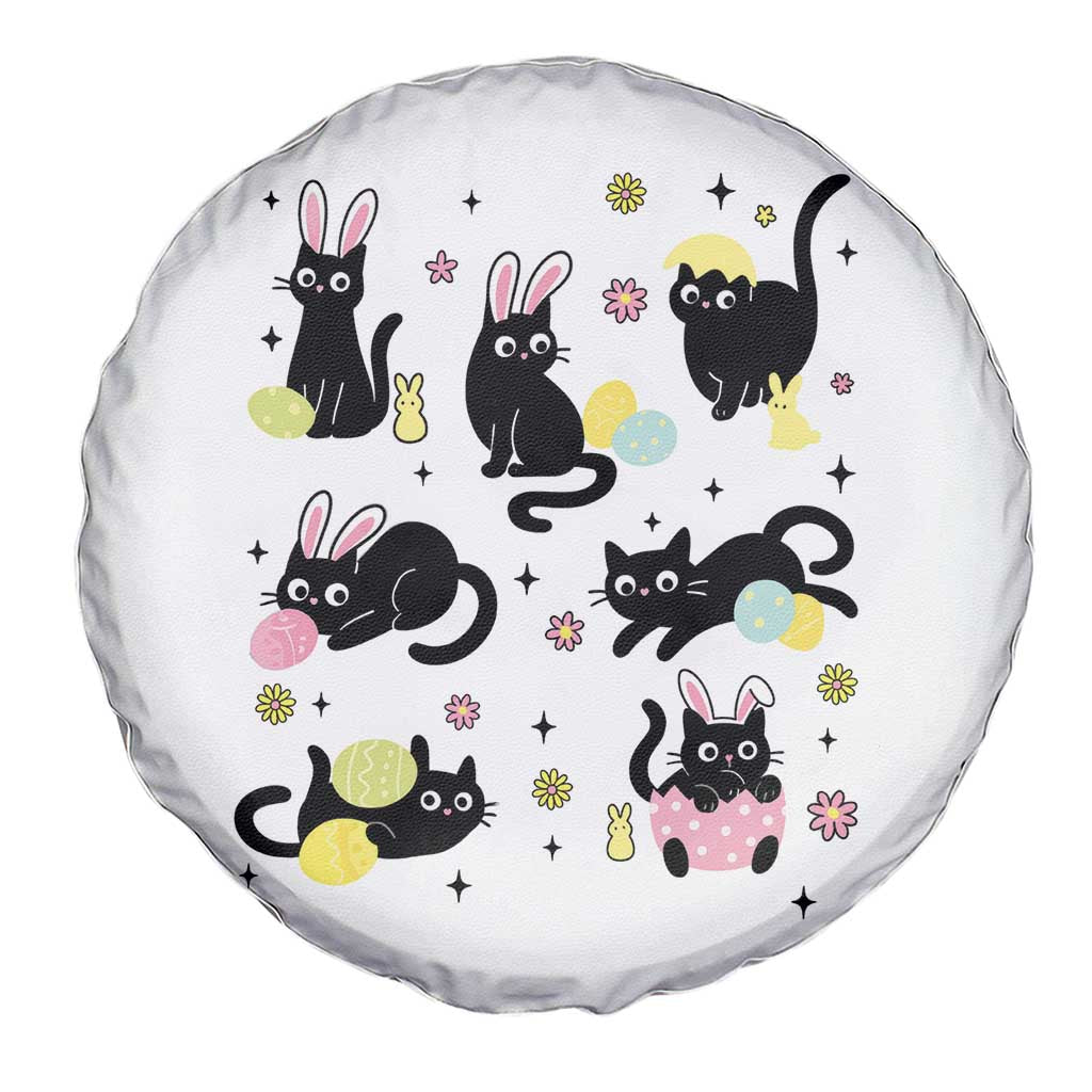 Funny Black Cat With Bunny Eggs Easter Day Spare Tire Cover