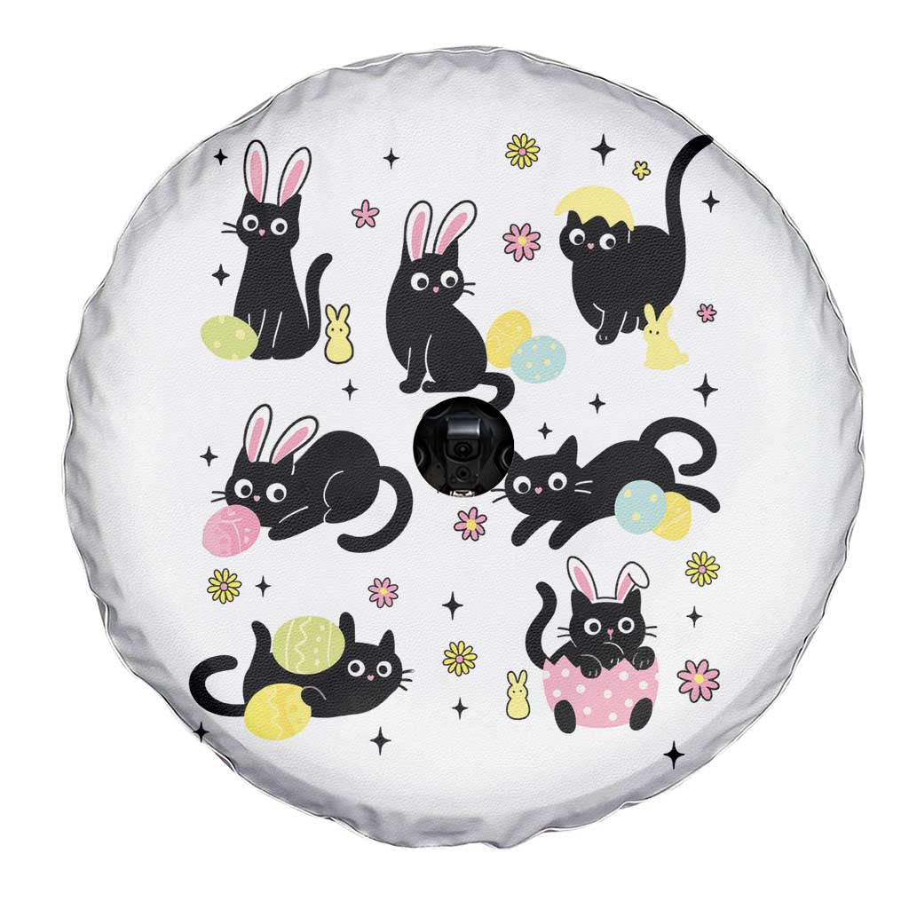 Funny Black Cat With Bunny Eggs Easter Day Spare Tire Cover