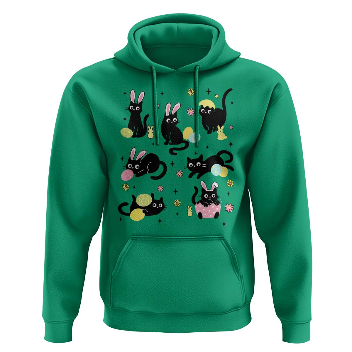 Funny Black Cat With Bunny Eggs Easter Day Hoodie