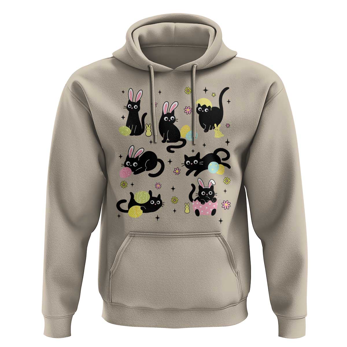 Funny Black Cat With Bunny Eggs Easter Day Hoodie