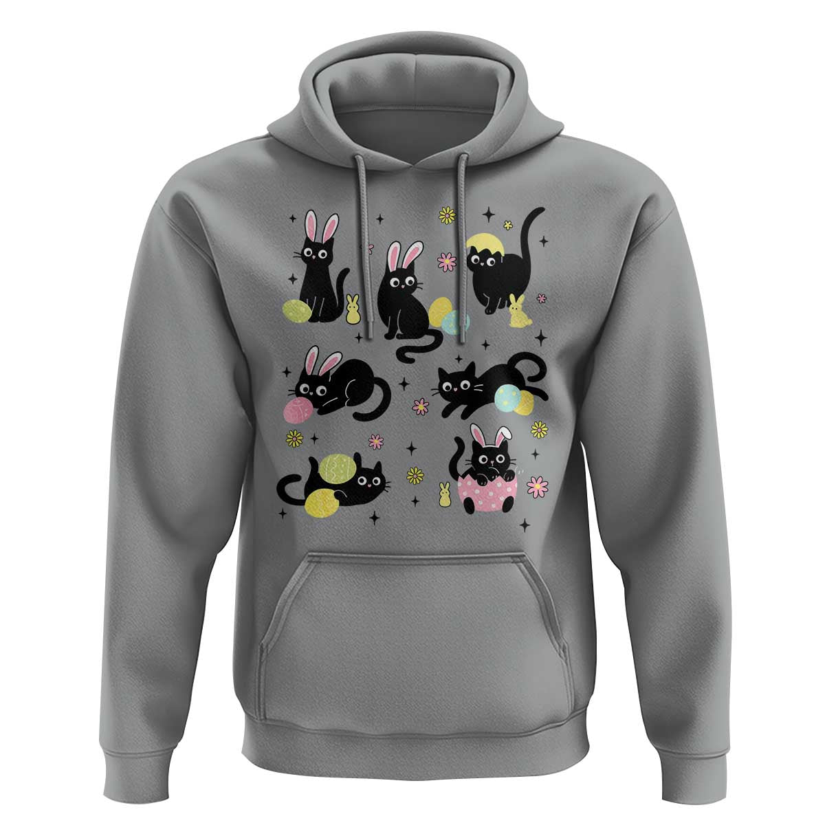 Funny Black Cat With Bunny Eggs Easter Day Hoodie