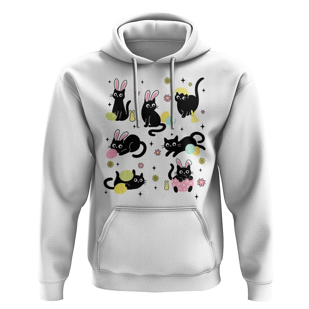 Funny Black Cat With Bunny Eggs Easter Day Hoodie