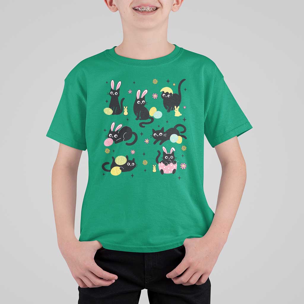 Funny Black Cat With Bunny Eggs Easter Day T Shirt For Kid