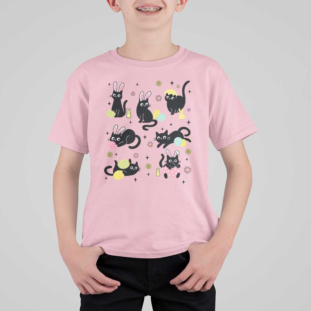 Funny Black Cat With Bunny Eggs Easter Day T Shirt For Kid