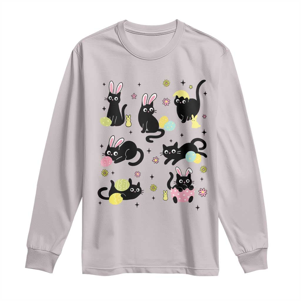 Funny Black Cat With Bunny Eggs Easter Day Long Sleeve Shirt
