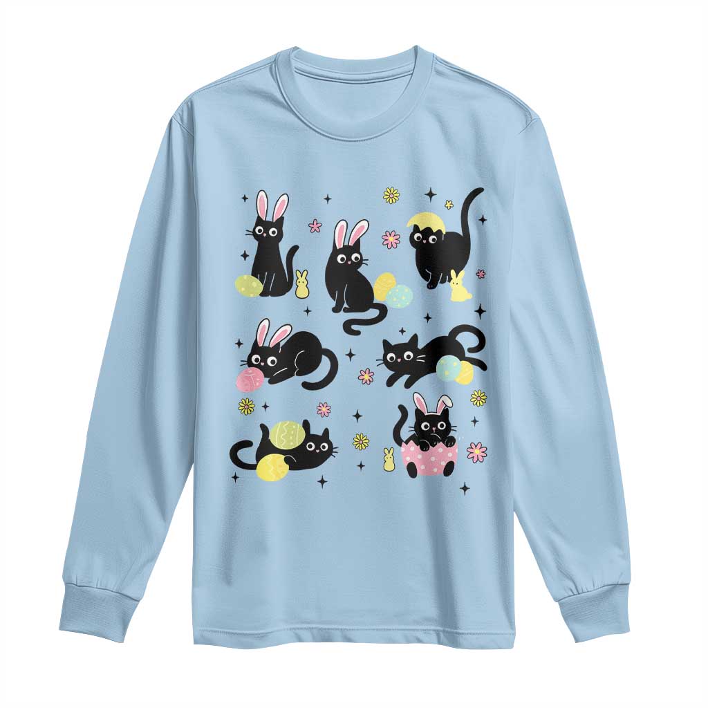Funny Black Cat With Bunny Eggs Easter Day Long Sleeve Shirt