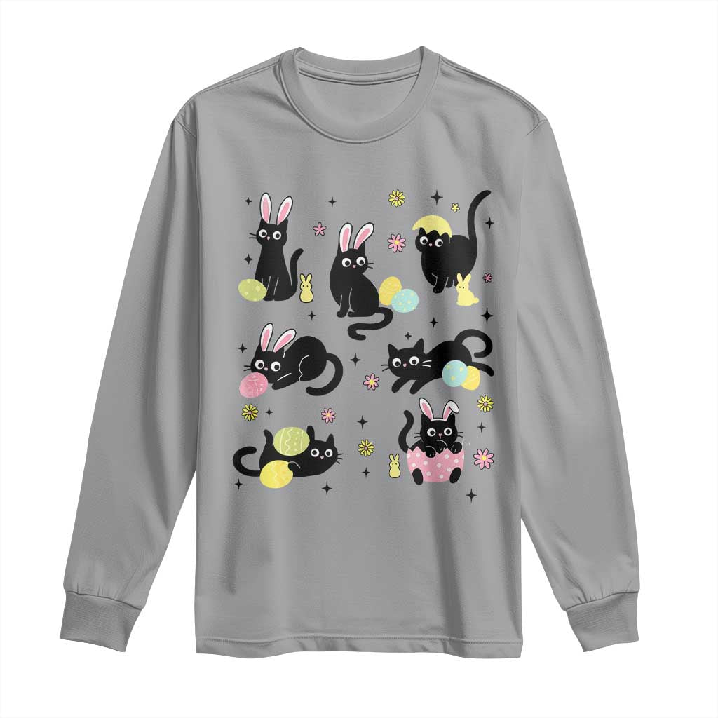 Funny Black Cat With Bunny Eggs Easter Day Long Sleeve Shirt