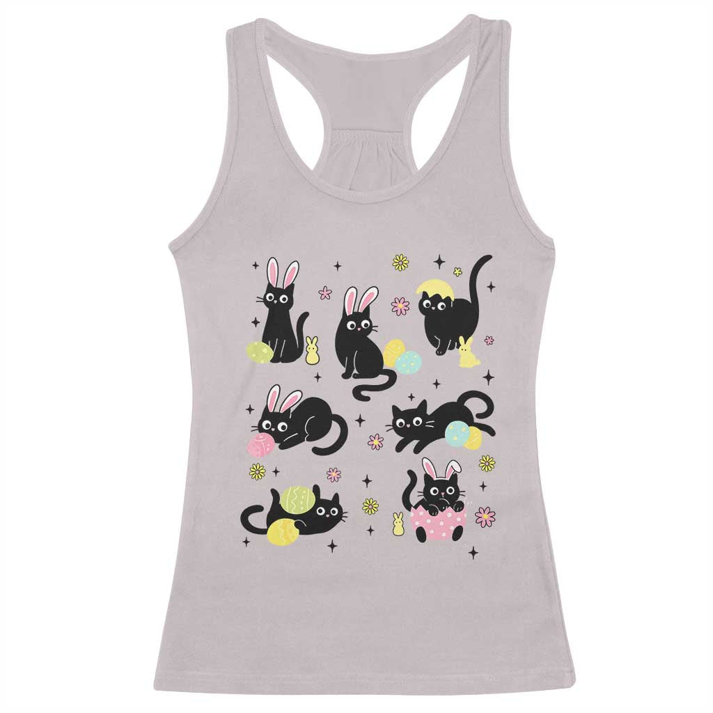 Funny Black Cat With Bunny Eggs Easter Day Racerback Tank Top